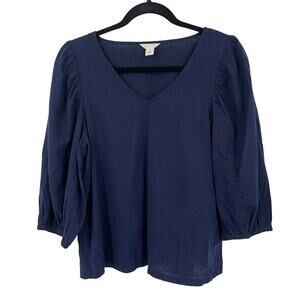 Caslon Top linen puff sleeve navy blue X-Small XS